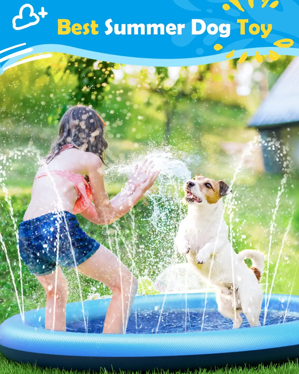 Tapis de Jeu à Jets d'Eau Rafraîchissant pour Chien & Enfants – Splash Pad Antidérapant en PVC Épaissi, Fontaine de Jardin pour l'Été