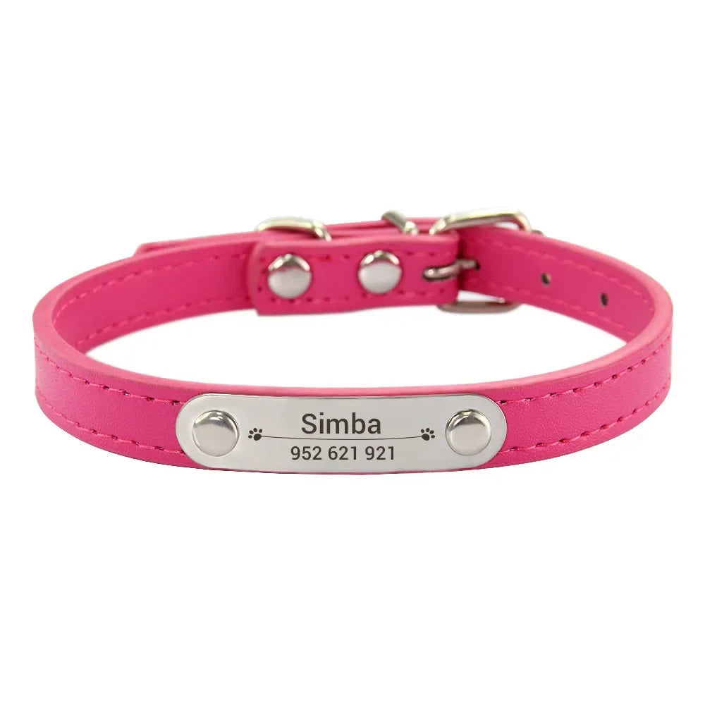 Collier Personnalisé en Cuir PU pour Chien & Chat – Collier Gravé avec Nom & Téléphone Réglable pour Petit, Moyen & Grand Chien
