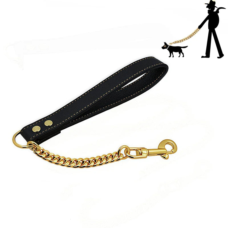 Golden Dog Leash Stainless Steel Pet Chain Strong Metal Dog Lead Chain For Small Medium Large Dog Labrador Retriever Dobermann