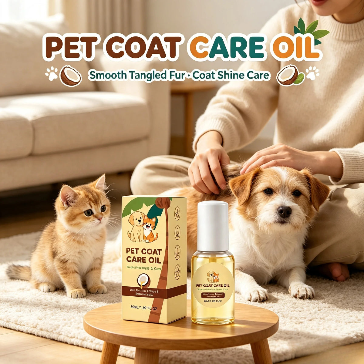 Huile Végétale Nourrissante à la Noix de Coco pour Chien & Chat – Démêlant Naturel, Brillance & Soin Pelage Doux Sans Rinçage