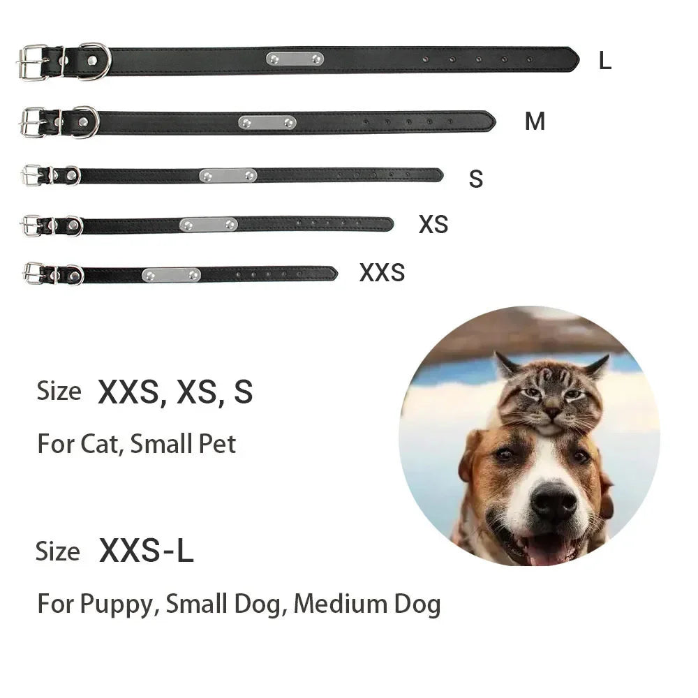 Collier Personnalisé en Cuir PU pour Chien & Chat – Collier Gravé avec Nom & Téléphone Réglable pour Petit, Moyen & Grand Chien