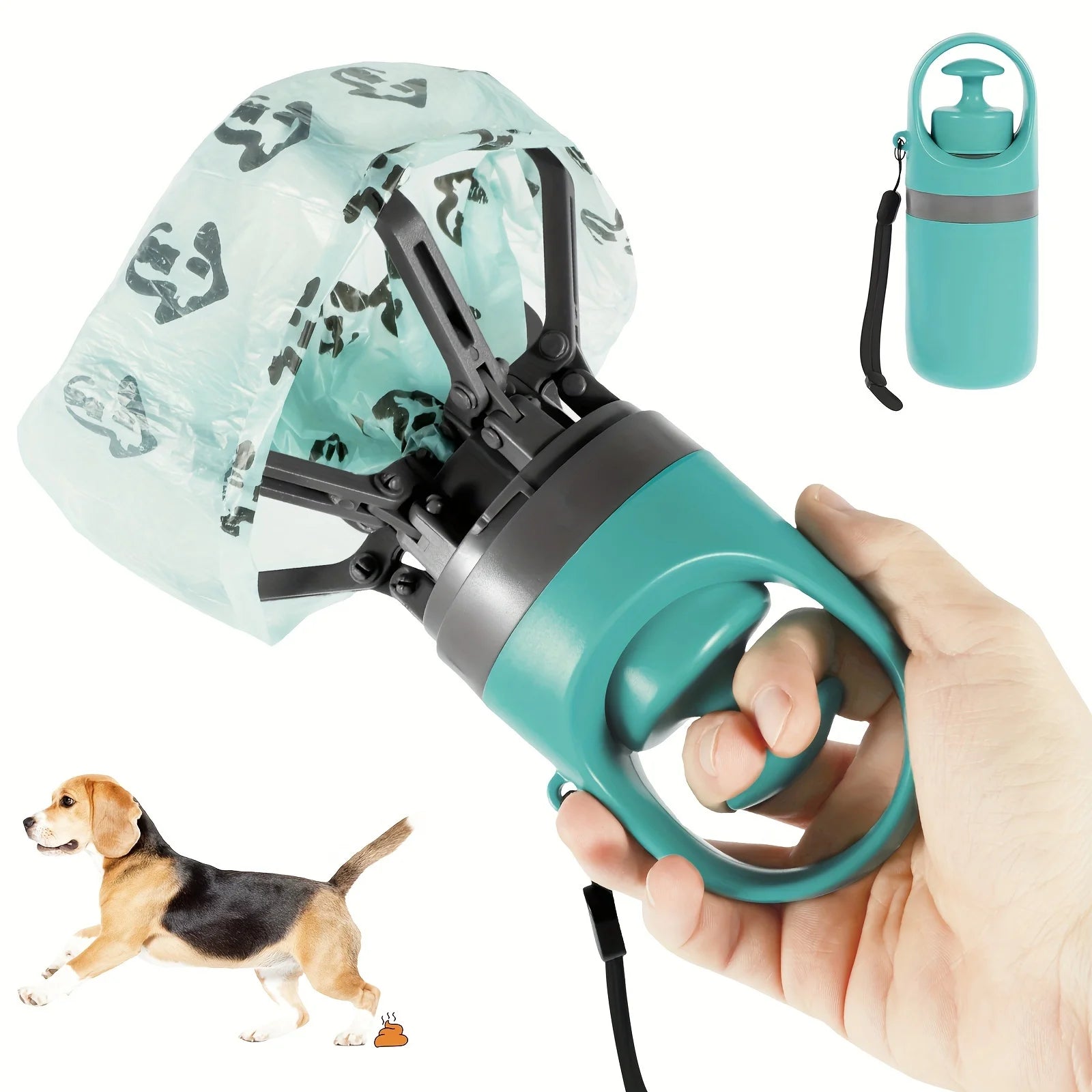 [Portable Poop Scooper with Bags] Teal Claw Design Portable Dog Poop Scooper with Bag Dispenser - Durable Plastic