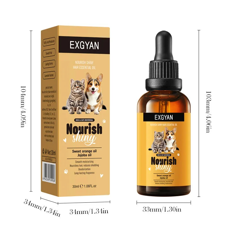 Huile de Soin Nourrissante & Lustrante pour Chien & Chat (30 ml) – Sérum Brillance du Pelage, Anti-Frisottis & Parfum Désodorisant Longue Durée