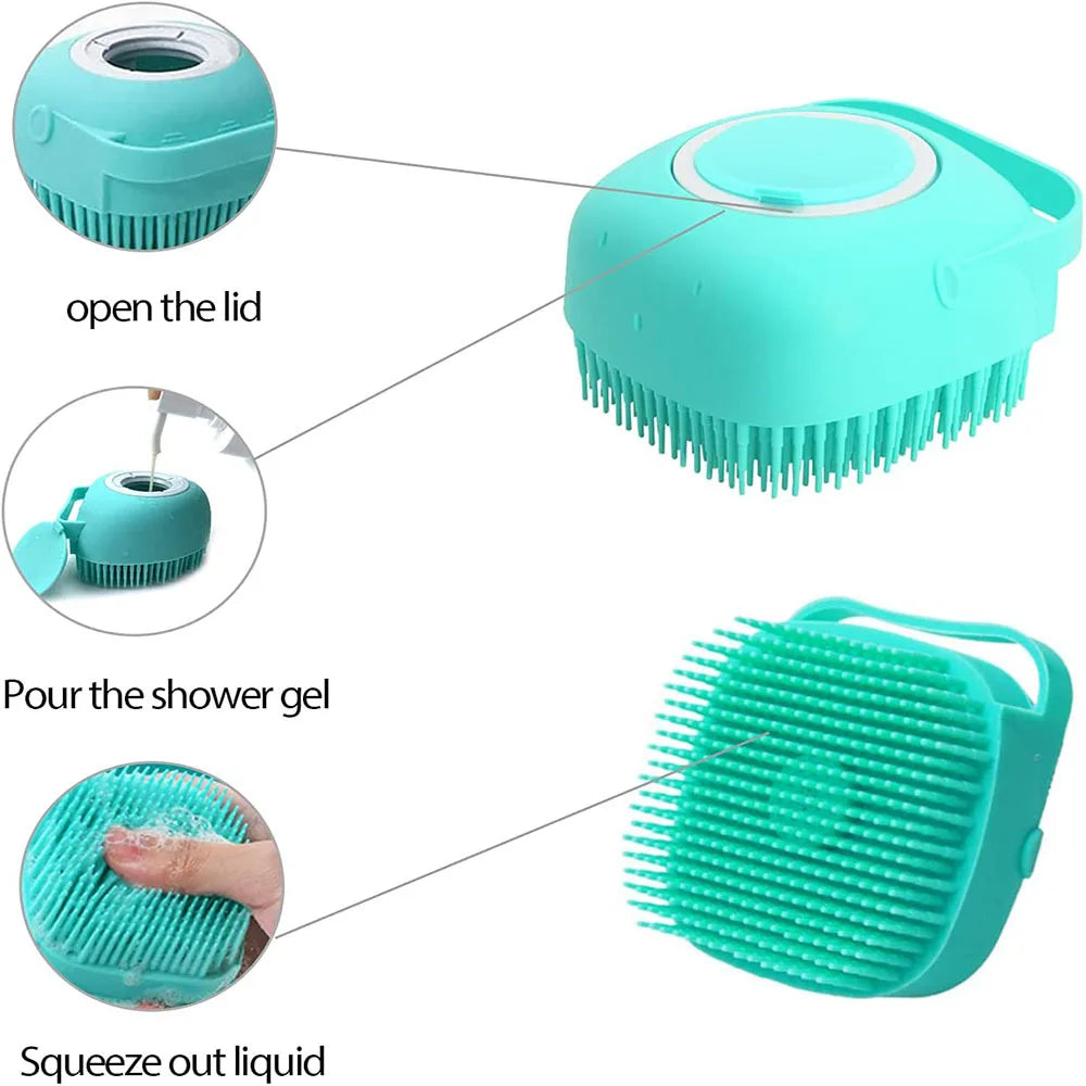 Brosse de Bain avec Réservoir de Shampoing pour Chien – Brosse de Massage & Toilettage en Silicone Souple