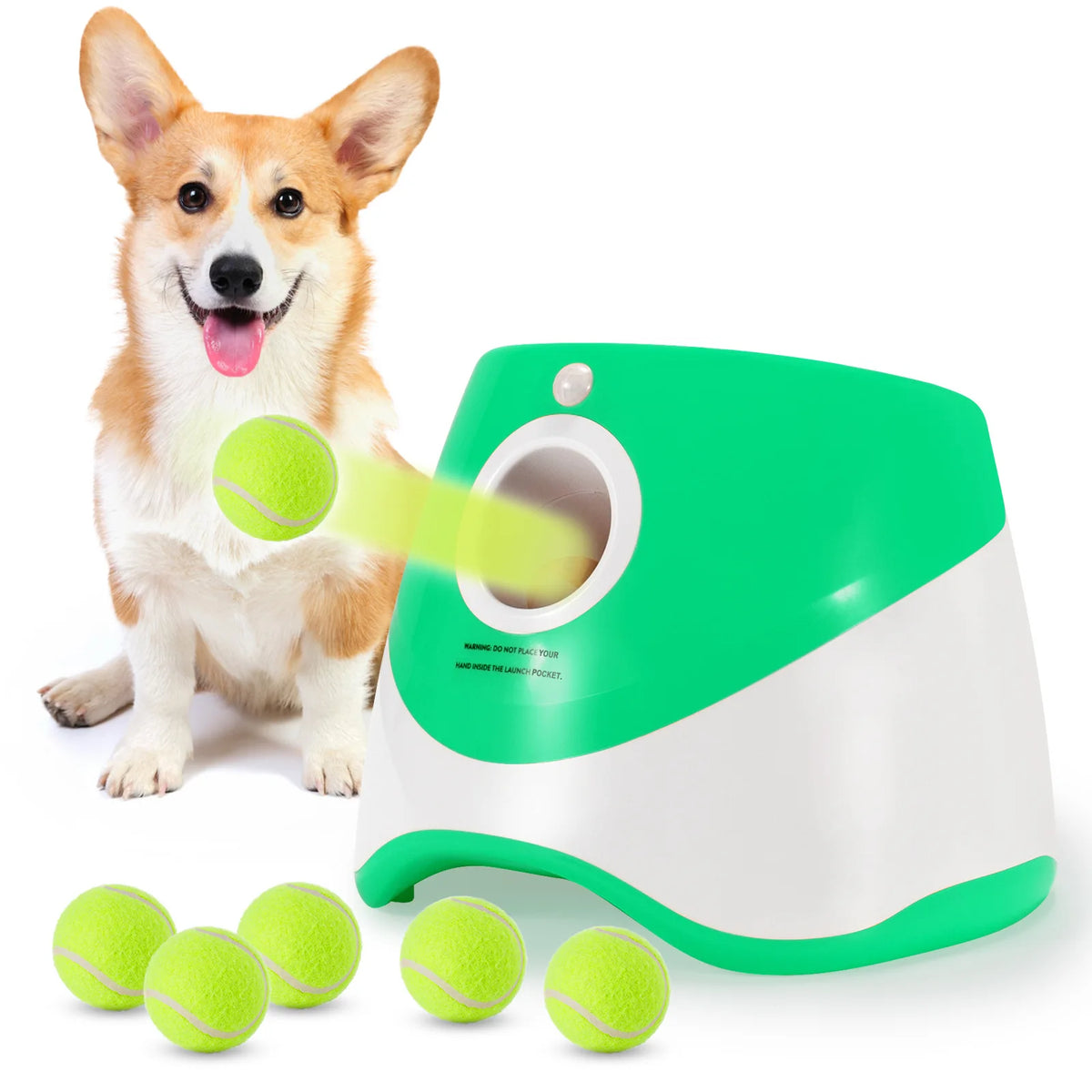 Lanceur de Balles Automatique Rechargeable pour Chien – Machine de Lancer Interactive Sans Fil d'Extérieur, Jeu de Poursuite & 3 Balles Incluses