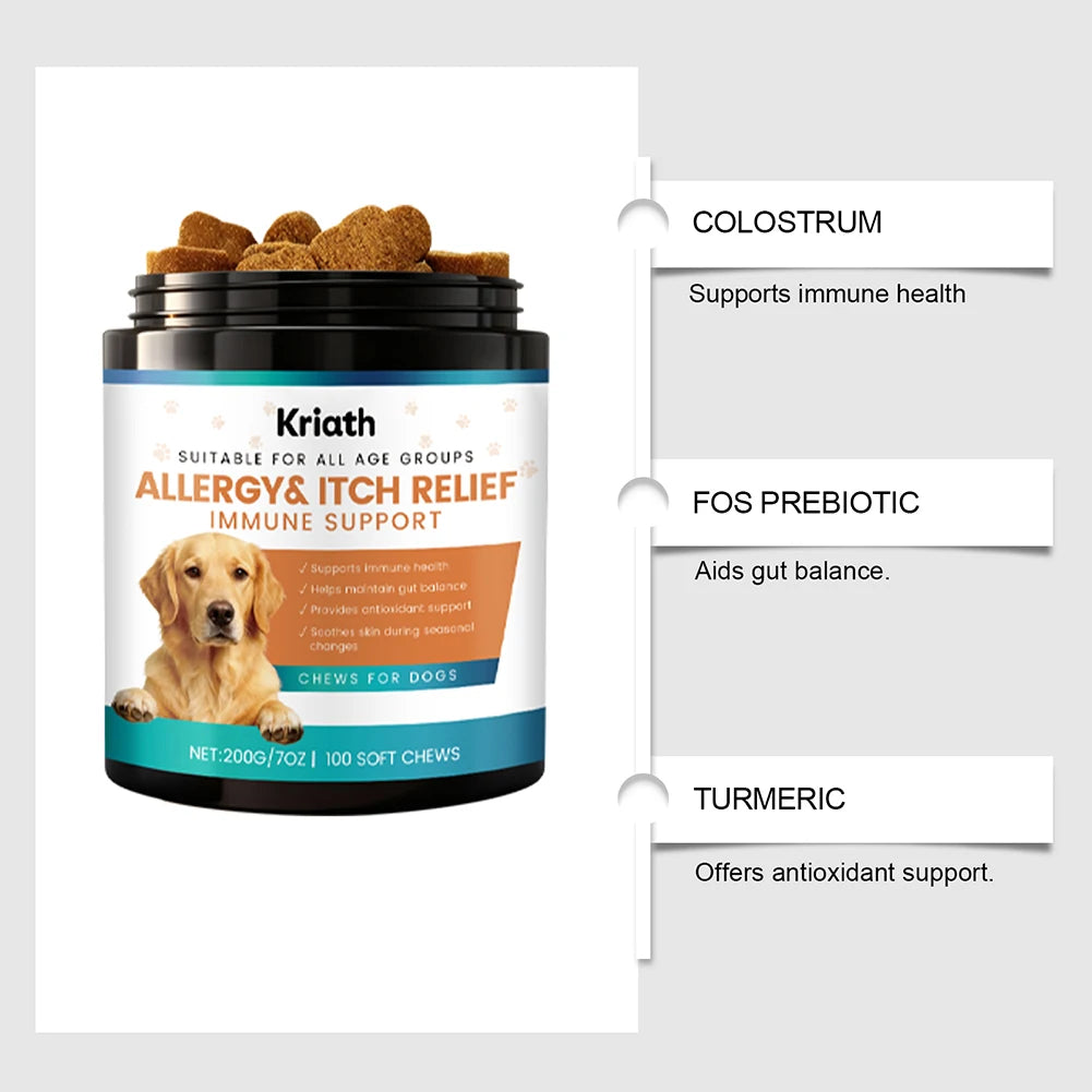 Bouchées Anti-Allergies & Soutien Immunitaire pour Chien (200 g) – Friandises Apaisantes Anti-Démangeaisons, Léchage des Pattes & Peau Sensible