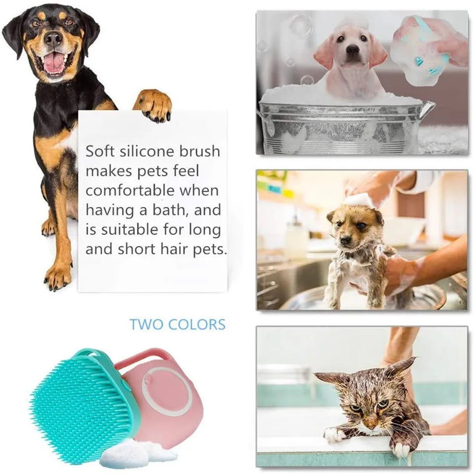 Brosse de Bain avec Réservoir de Shampoing pour Chien – Brosse de Massage & Toilettage en Silicone Souple