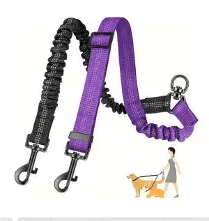 Laisse Double pour 2 Chiens avec Amortisseur Anti-Traction – Séparateur Élastique Réglable Anti-Nœuds