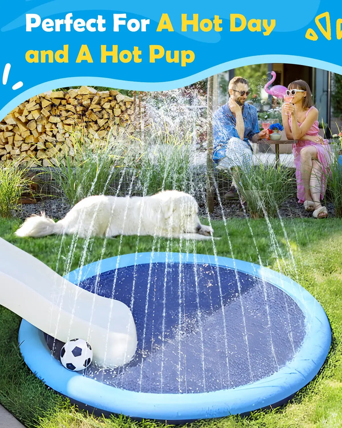 Tapis de Jeu à Jets d'Eau Rafraîchissant pour Chien & Enfants – Splash Pad Antidérapant en PVC Épaissi, Fontaine de Jardin pour l'Été