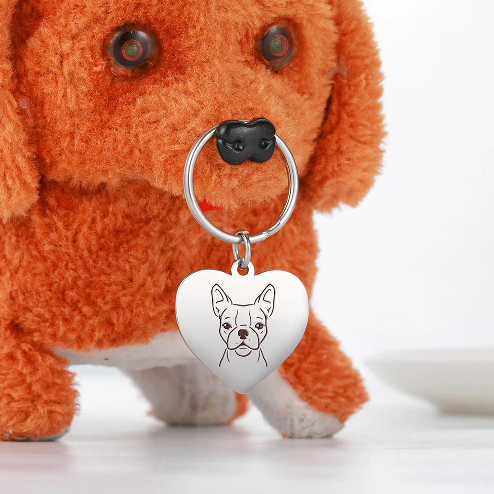 Pet Dog Heart Keychain Puppy Corgi Chihuahua French Bulldog Sheepdog for Woman Men Bag Charm Stainless Steel Key Chain Ring