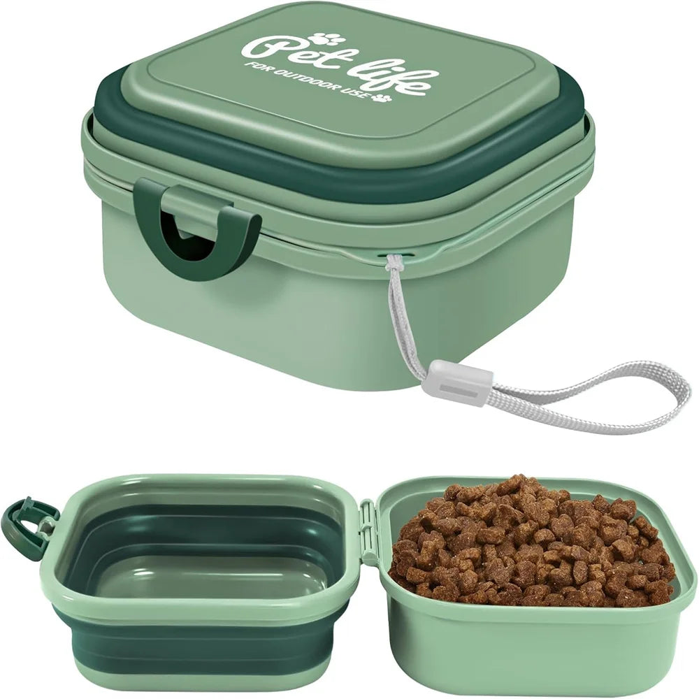 Gamelle de Voyage 2-en-1 Portable pour Chien & Chat – Écuelle Nomade Croquettes & Eau avec Couvercle Hermétique Anti-Fuite