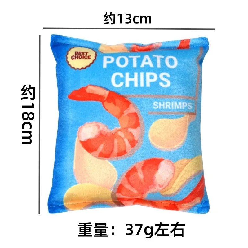 Funny Potato Chips Shape Squeaky Dog Toy Plush Interactive Pet Chew Toy Sounding Paper Toys Puppy Training Stress Relief Gift