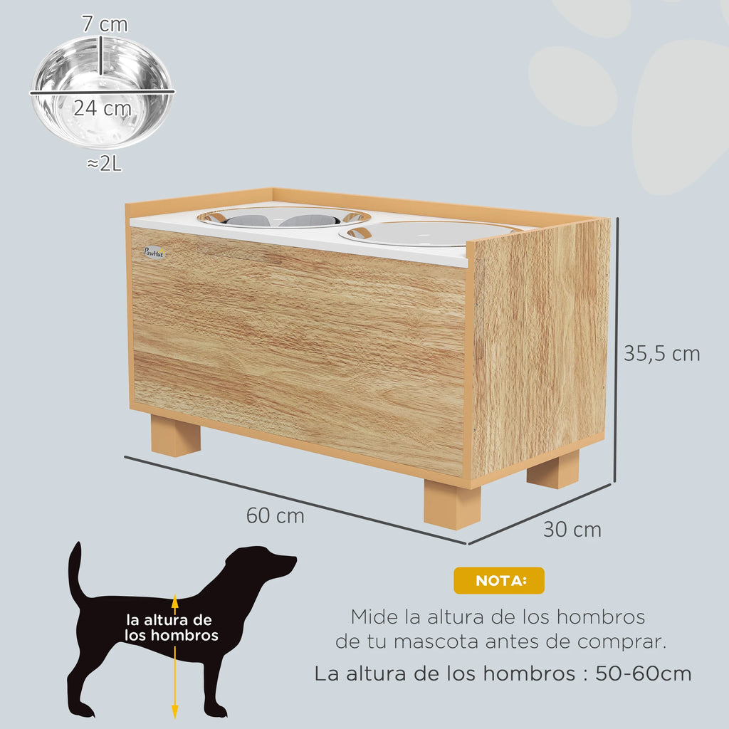 Pawhut Elevated Dog Feeder with Removable Slow Feeder Oak