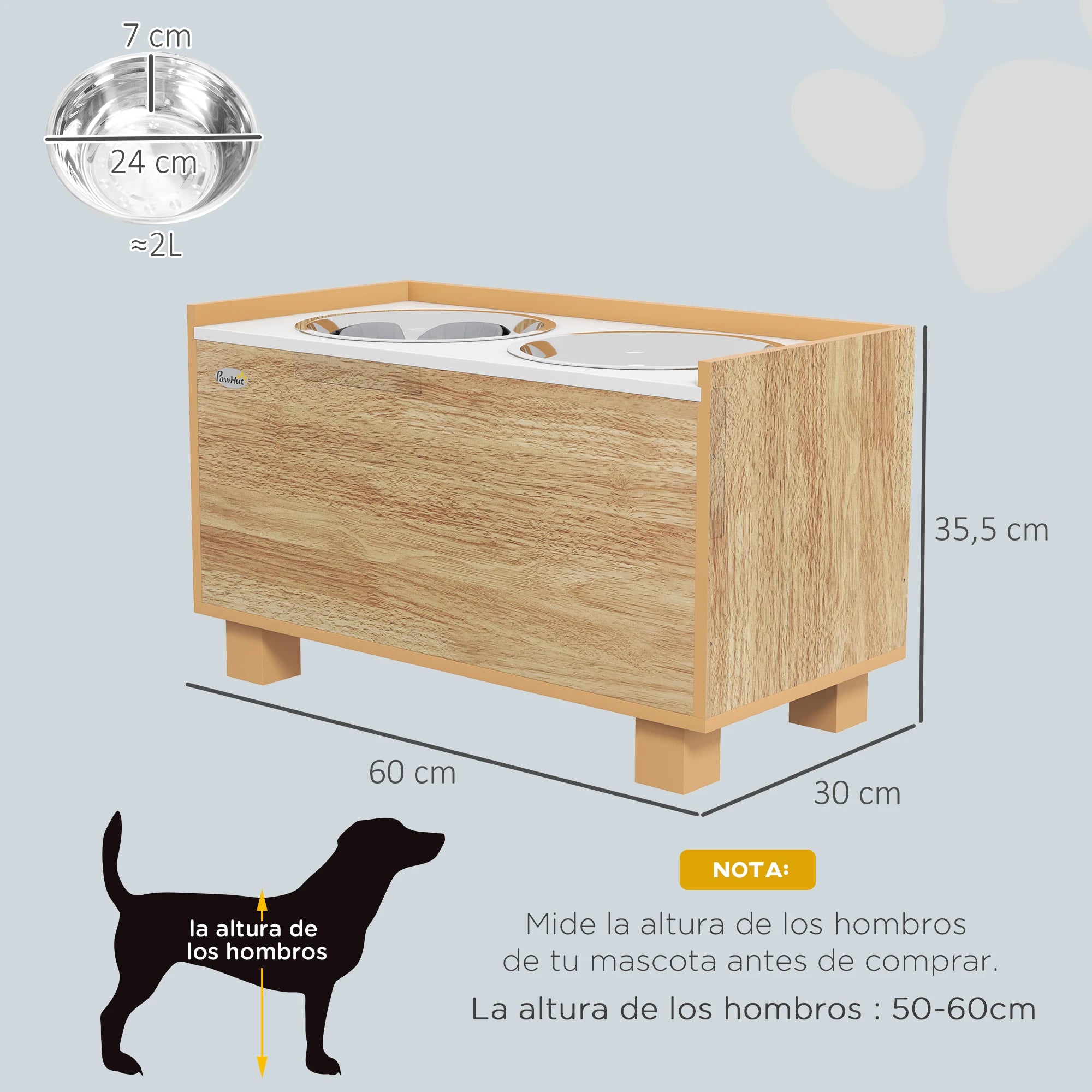 Pawhut Elevated Dog Feeder with Removable Slow Feeder Oak