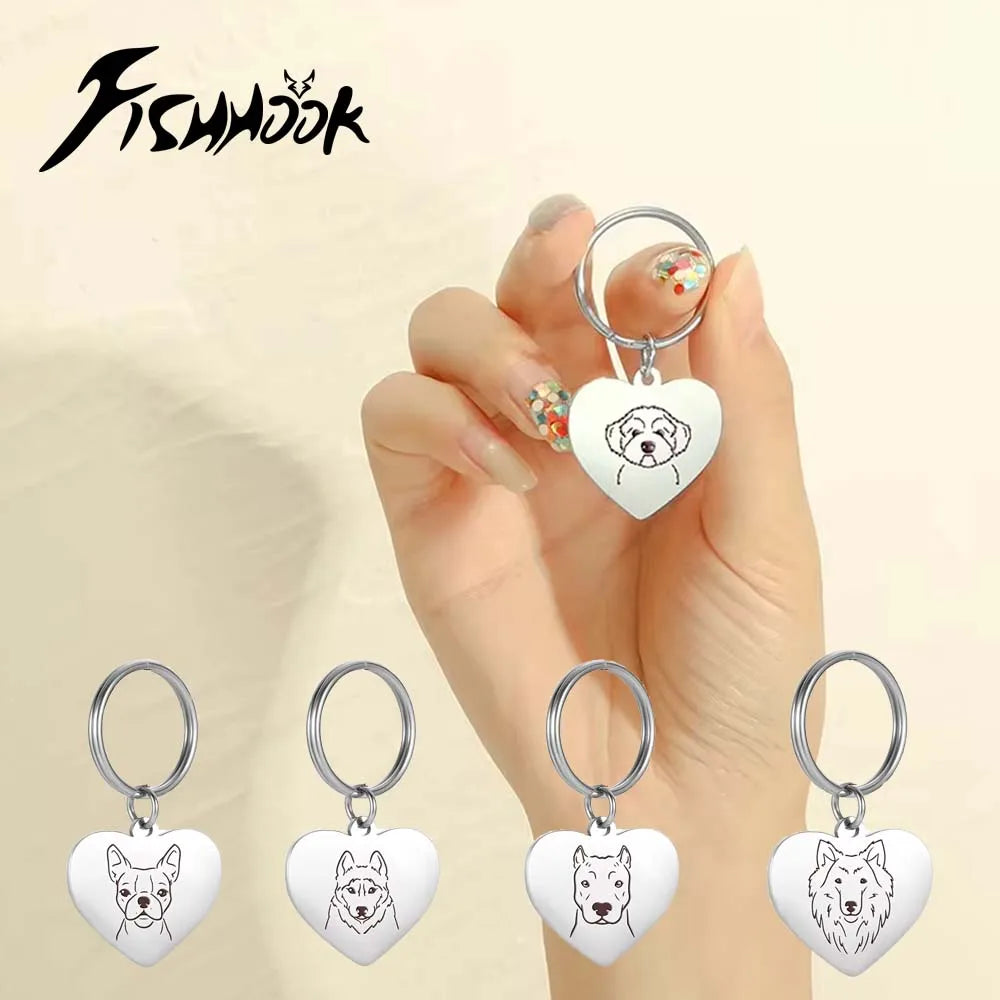 Pet Dog Heart Keychain Puppy Corgi Chihuahua French Bulldog Sheepdog for Woman Men Bag Charm Stainless Steel Key Chain Ring