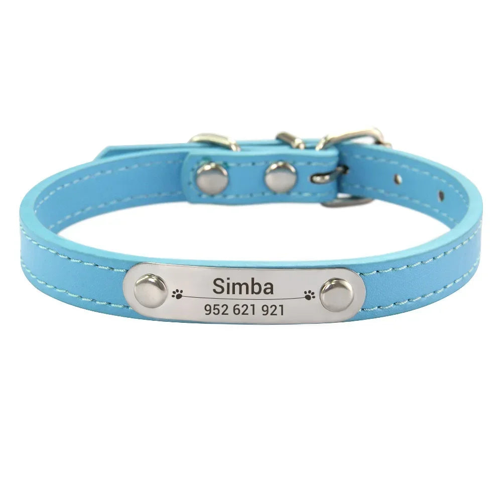 Collier Personnalisé en Cuir PU pour Chien & Chat – Collier Gravé avec Nom & Téléphone Réglable pour Petit, Moyen & Grand Chien