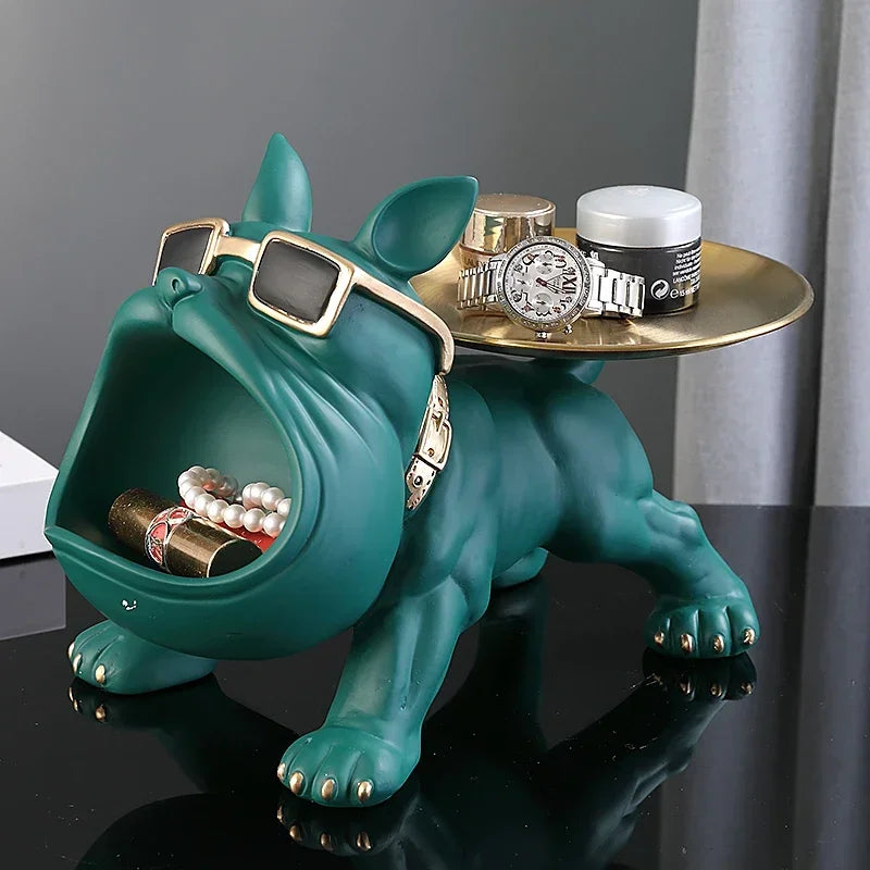 Statue Bouledogue Vide-Poche 30 cm – Figurine Décorative & Boîte de Rangement pour Clés et Bijoux