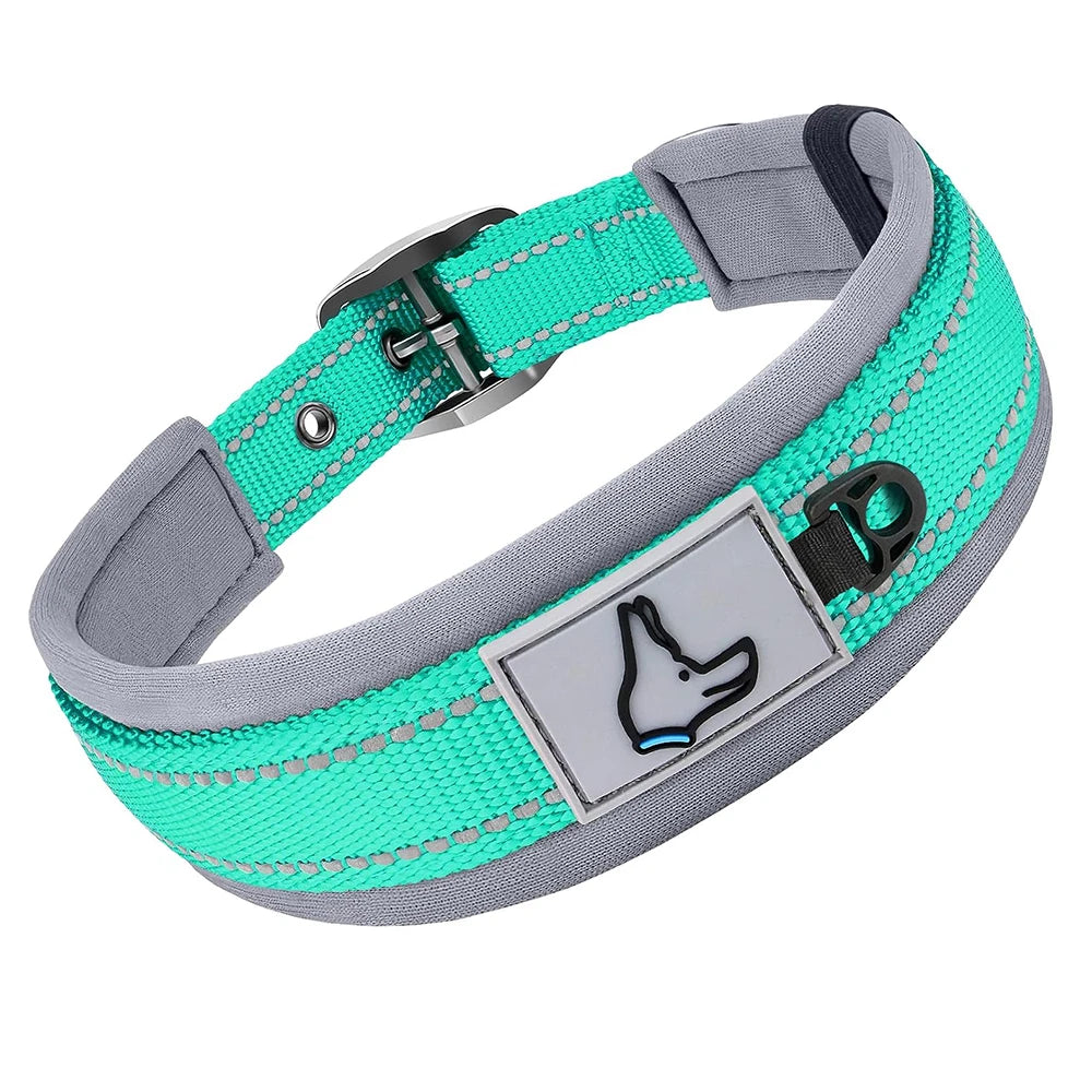 Collier Rembourré en Néoprène pour Chien – Collier en Nylon Réfléchissant, Réglable, Confortable & Haute Résistance