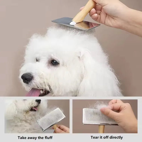 Brosse de Toilettage en Bois Massif pour Chien & Chat – Peigne Démêlant Poils Longs & Brosse Anti-Poils Maison et Voiture
