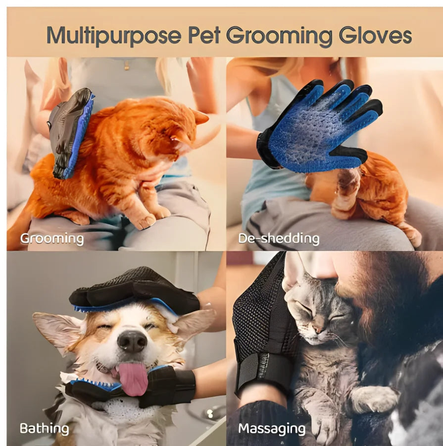 Gant de Toilettage & Massage pour Chien & Chat – Gant Anti-Poils Morts en Silicone Souple, Brosse Mue Réglable & Respirante