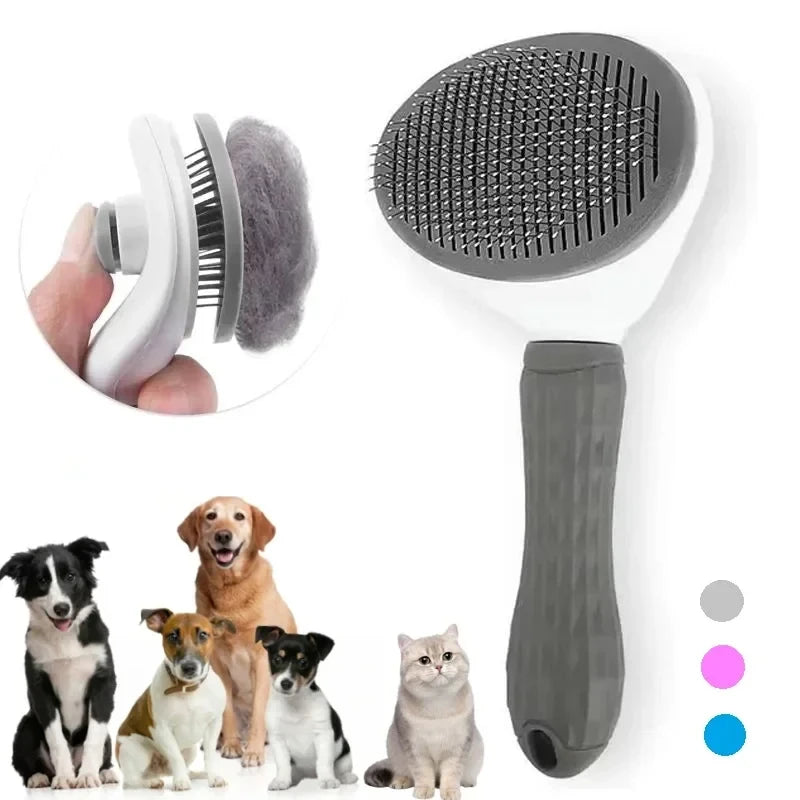 Brosse Autonettoyante pour Chien & Chat – Carde de Toilettage Démêlante, Élimination Poils Morts & Sous-Poil avec Bouton Poussoir