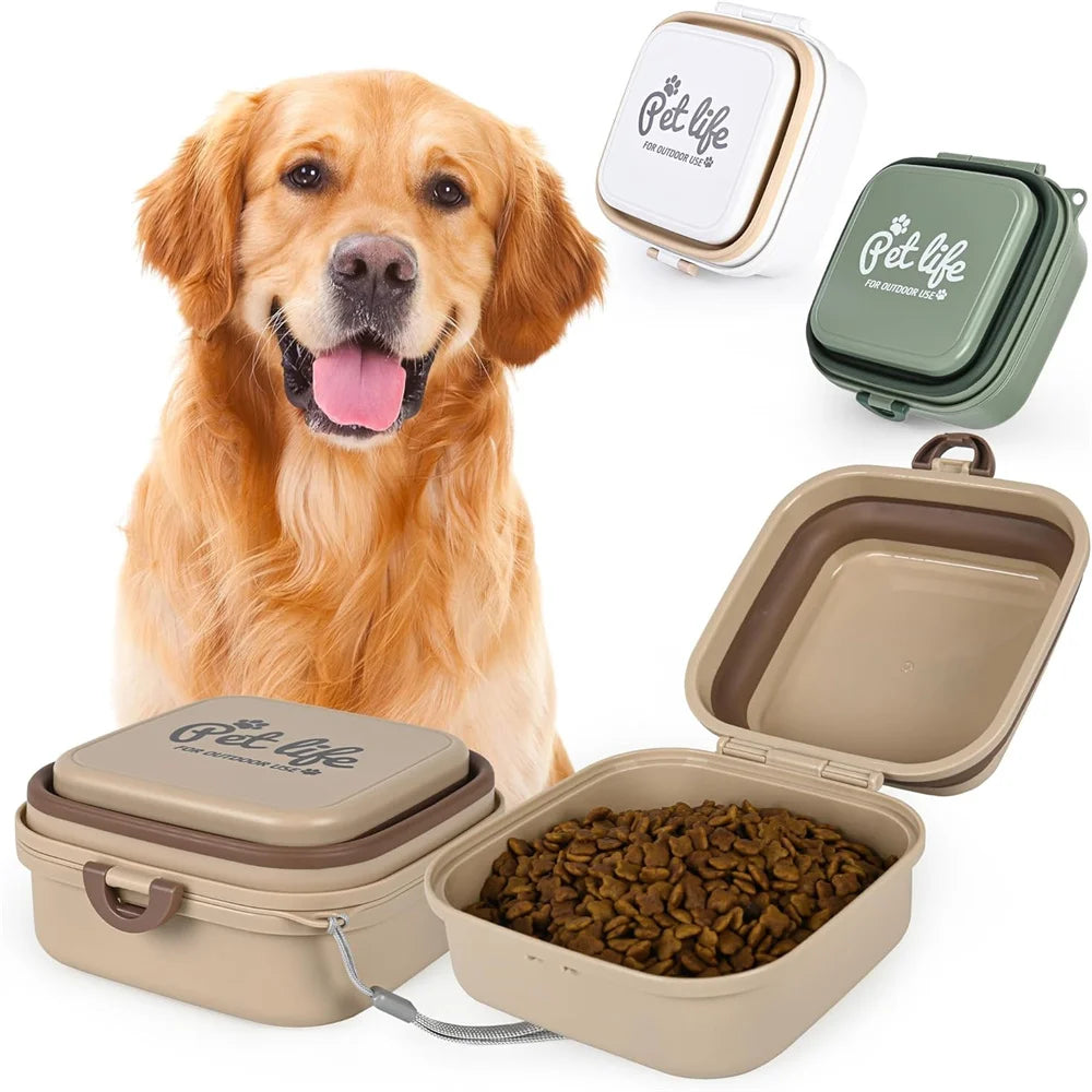 Gamelle de Voyage 2-en-1 Portable pour Chien & Chat – Écuelle Nomade Croquettes & Eau avec Couvercle Hermétique Anti-Fuite