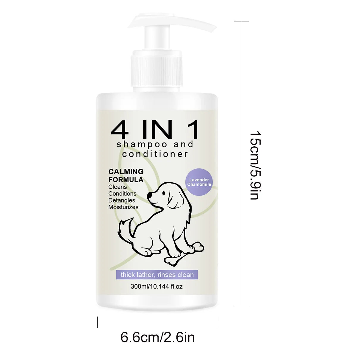 Shampoing & Après-Shampoing 4-en-1 pour Chien & Chat (100 ml) – Soin Lavant Démêlant, Anti-Chute de Poils & Parfum Frais Longue Durée