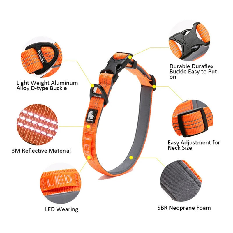 Truelove Dog Collar Adjustable Duty Soft Nylon Webbing Training Unique Private Label  Fancy Dog Collar Bright Reflective TLC5271