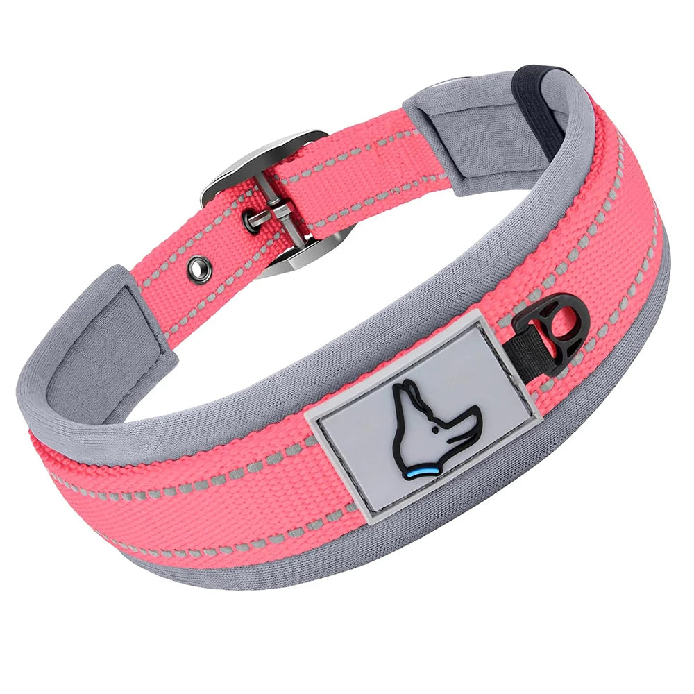 Collier Rembourré en Néoprène pour Chien – Collier en Nylon Réfléchissant, Réglable, Confortable & Haute Résistance
