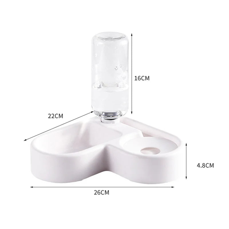 Gamelle Double 2-en-1 avec Abreuvoir Automatique pour Chien & Chat – Distributeur d'Eau avec Disque Anti-Éclaboussures & Écuelle Repas