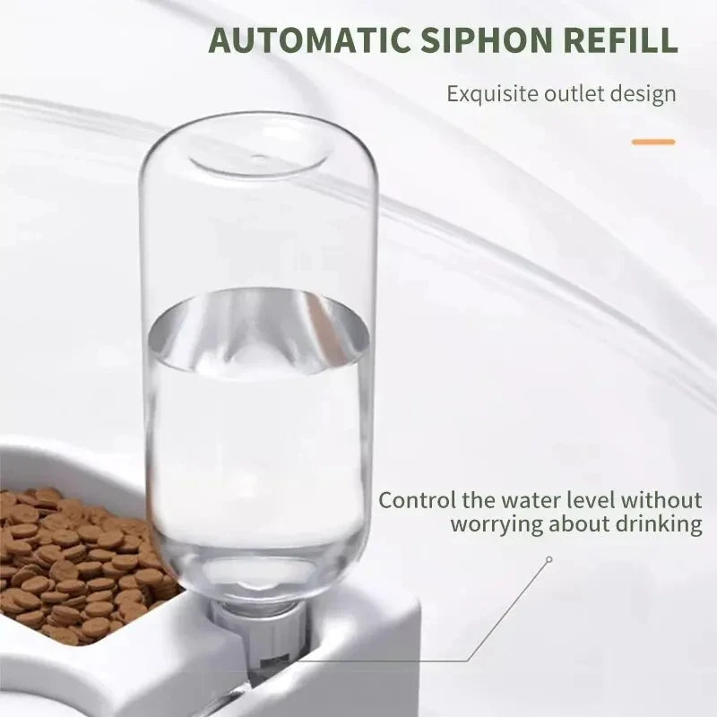 Gamelle Double 2-en-1 avec Abreuvoir Automatique pour Chien & Chat – Distributeur d'Eau avec Disque Anti-Éclaboussures & Écuelle Repas