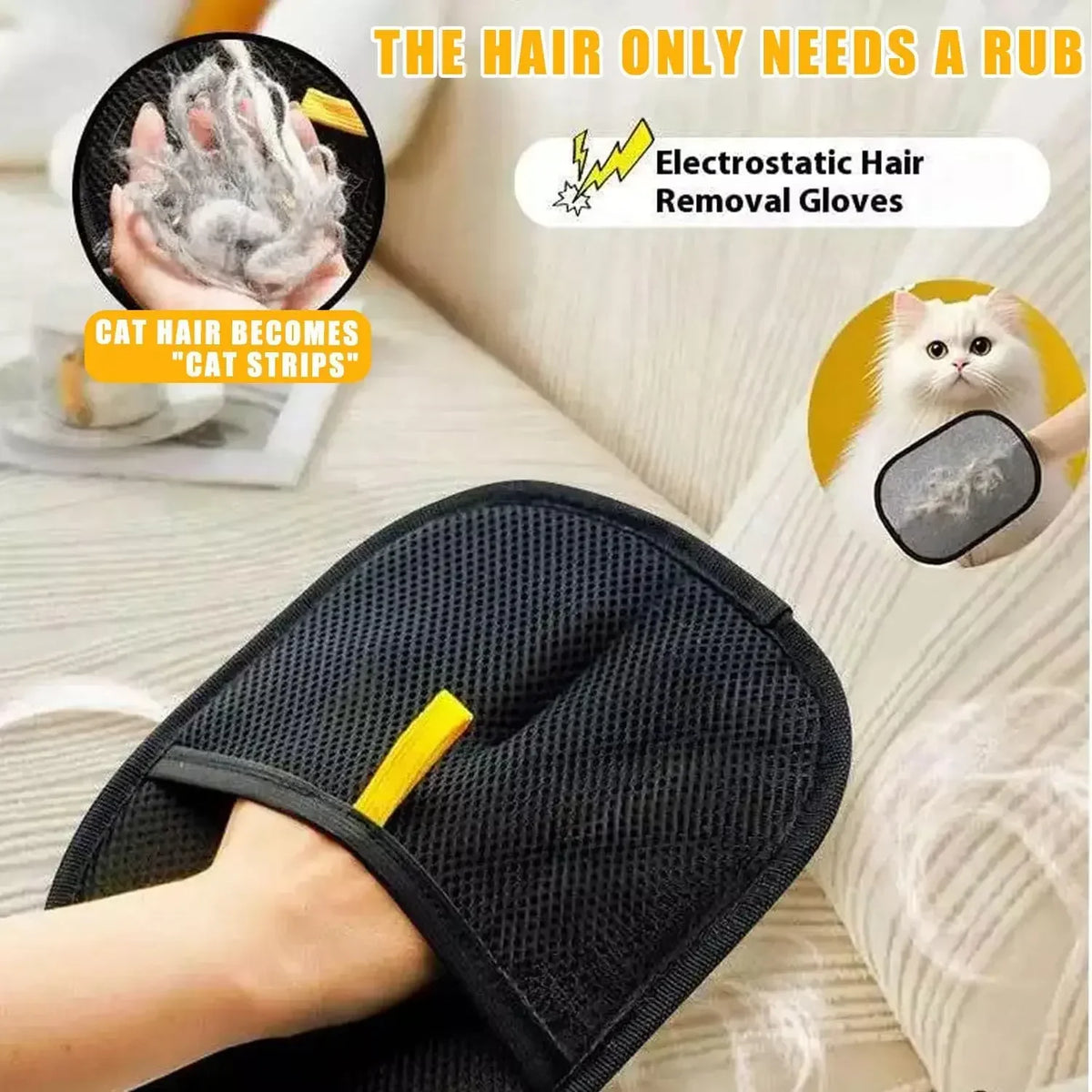 Gant de Brossage Double Face pour Chien & Chat – Gant Ramasse-Poils Électrostatique, Massage Mue & Nettoyage Canapé, Tapis & Vêtements