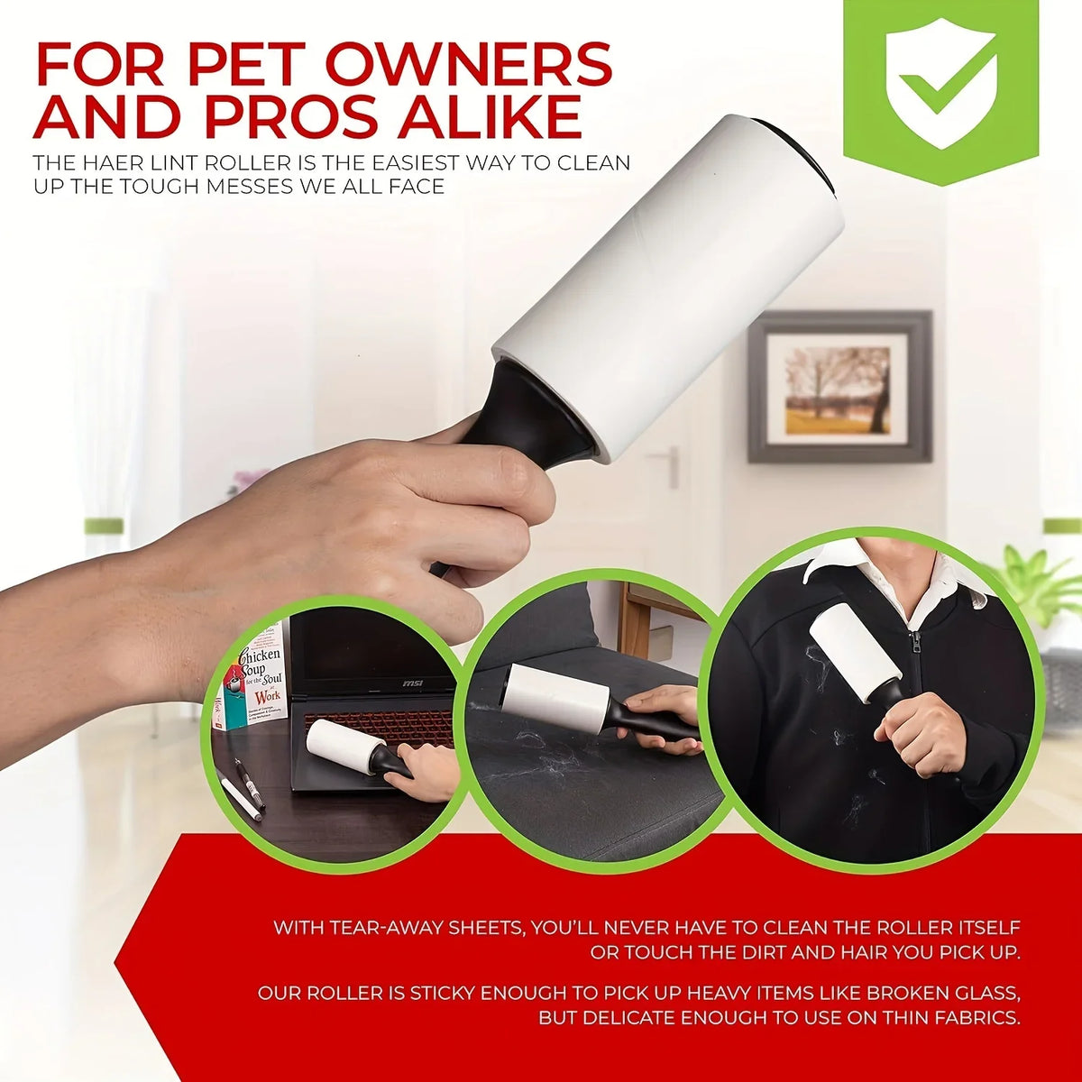 Rouleau Adhésif Extra Collant Anti-Poils pour Chien & Chat (60 Feuilles) – Brosse Ramasse-Poils & Peluches pour Vêtements, Canapé & Voiture