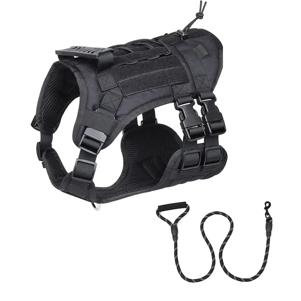 Harnais Tactique Militaire avec Poignée & Laisse pour Chien – Ensemble Réglable Anti-Traction & Respirant pour Grand & Moyen Chien