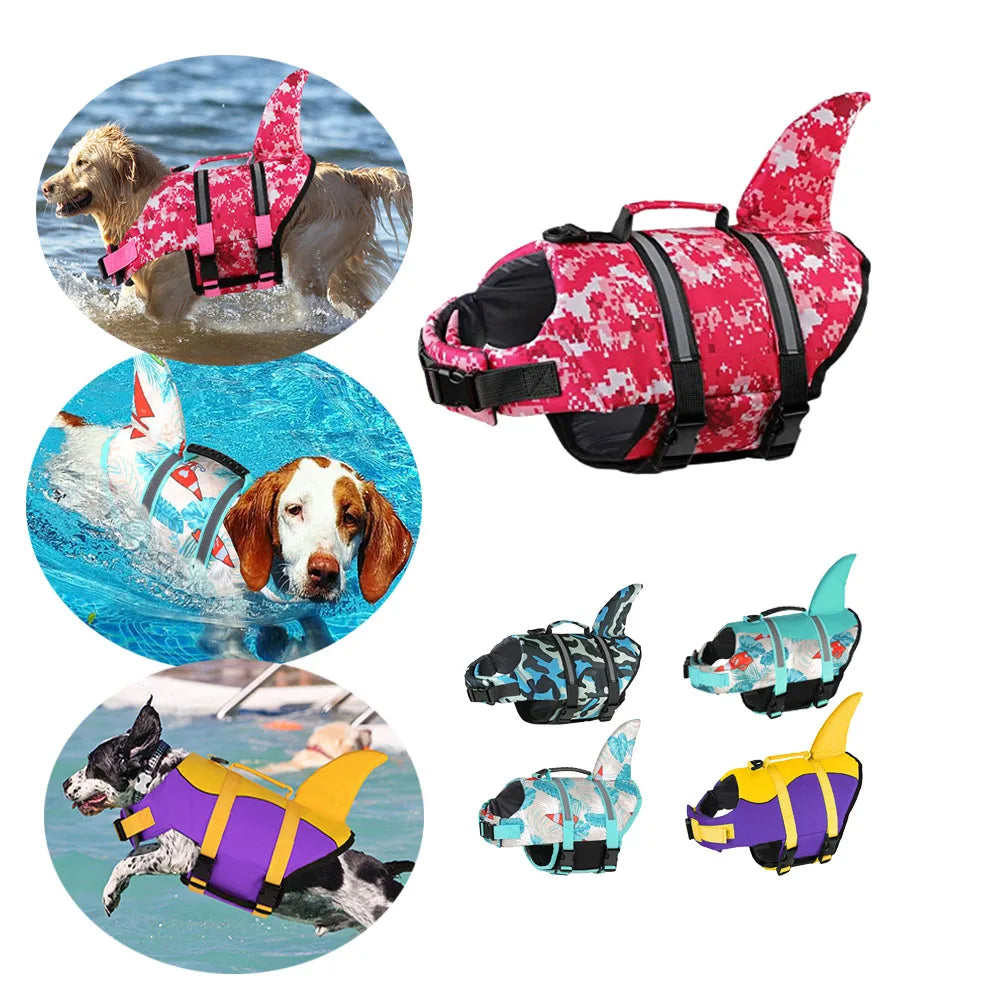 Dog Life Jacket Shark Ripstop Dog Life Vests for Swimming Boating Buoyancy Rescue Handle Pet Flotation Vest for Big Cat and  Dog