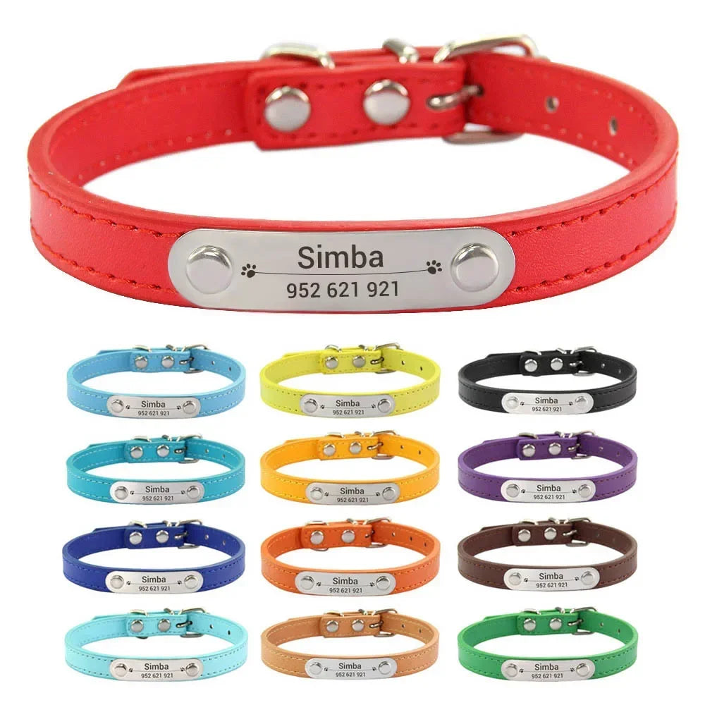 Collier Personnalisé en Cuir PU pour Chien & Chat – Collier Gravé avec Nom & Téléphone Réglable pour Petit, Moyen & Grand Chien