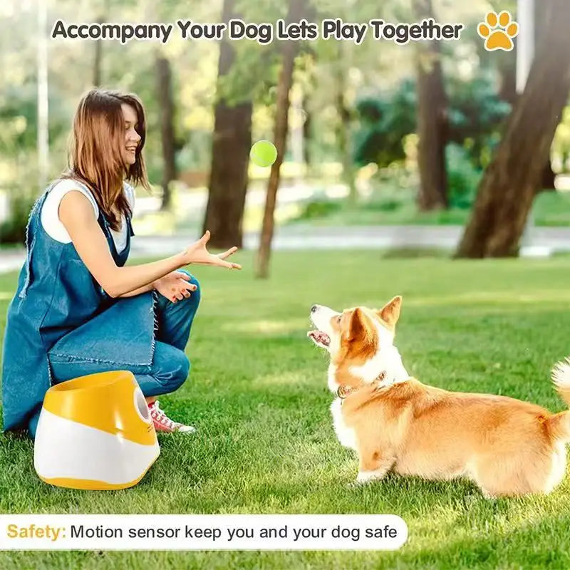 Lanceur de Balles Automatique Rechargeable pour Chien – Machine de Lancer Interactive Sans Fil d'Extérieur, Jeu de Poursuite & 3 Balles Incluses