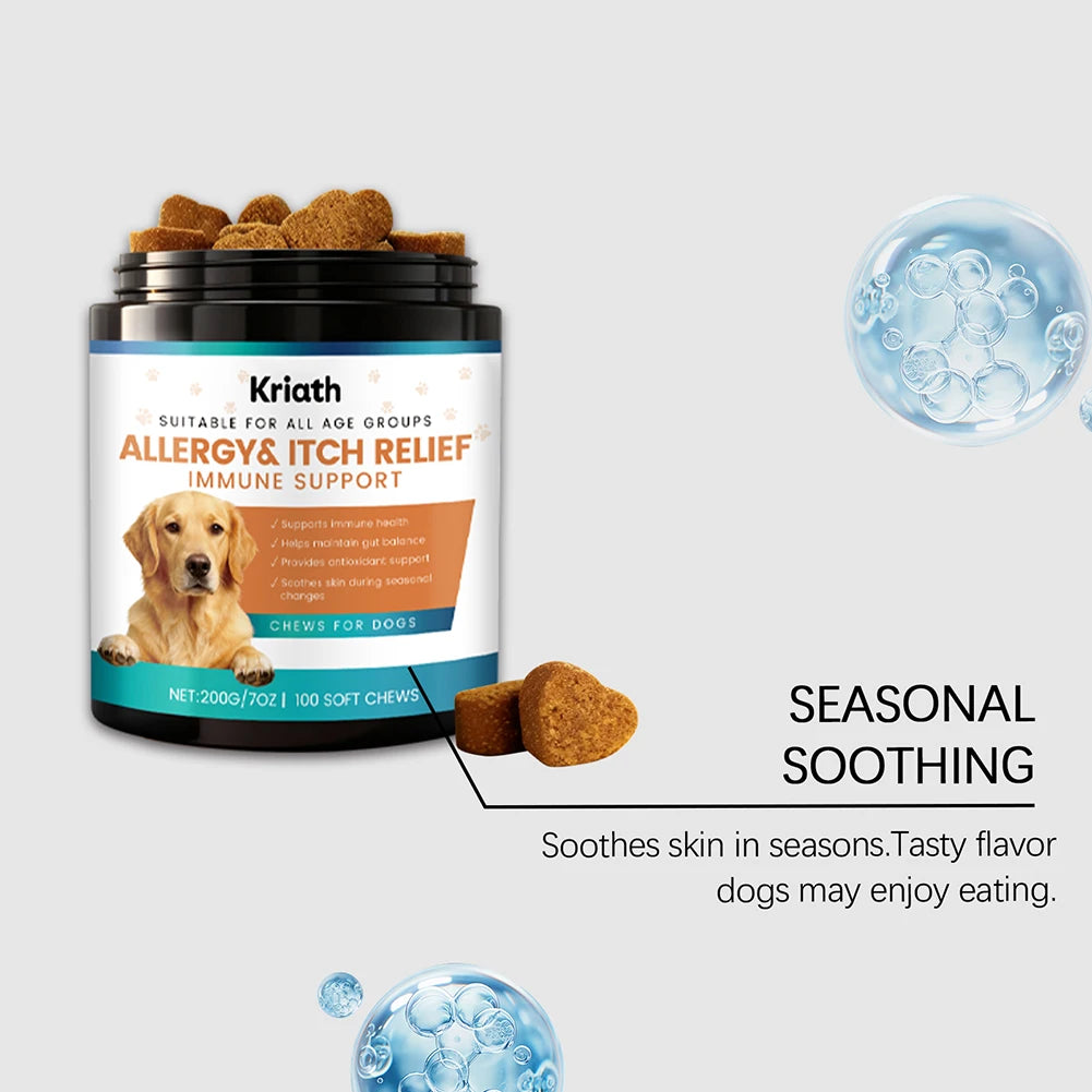 Bouchées Anti-Allergies & Soutien Immunitaire pour Chien (200 g) – Friandises Apaisantes Anti-Démangeaisons, Léchage des Pattes & Peau Sensible