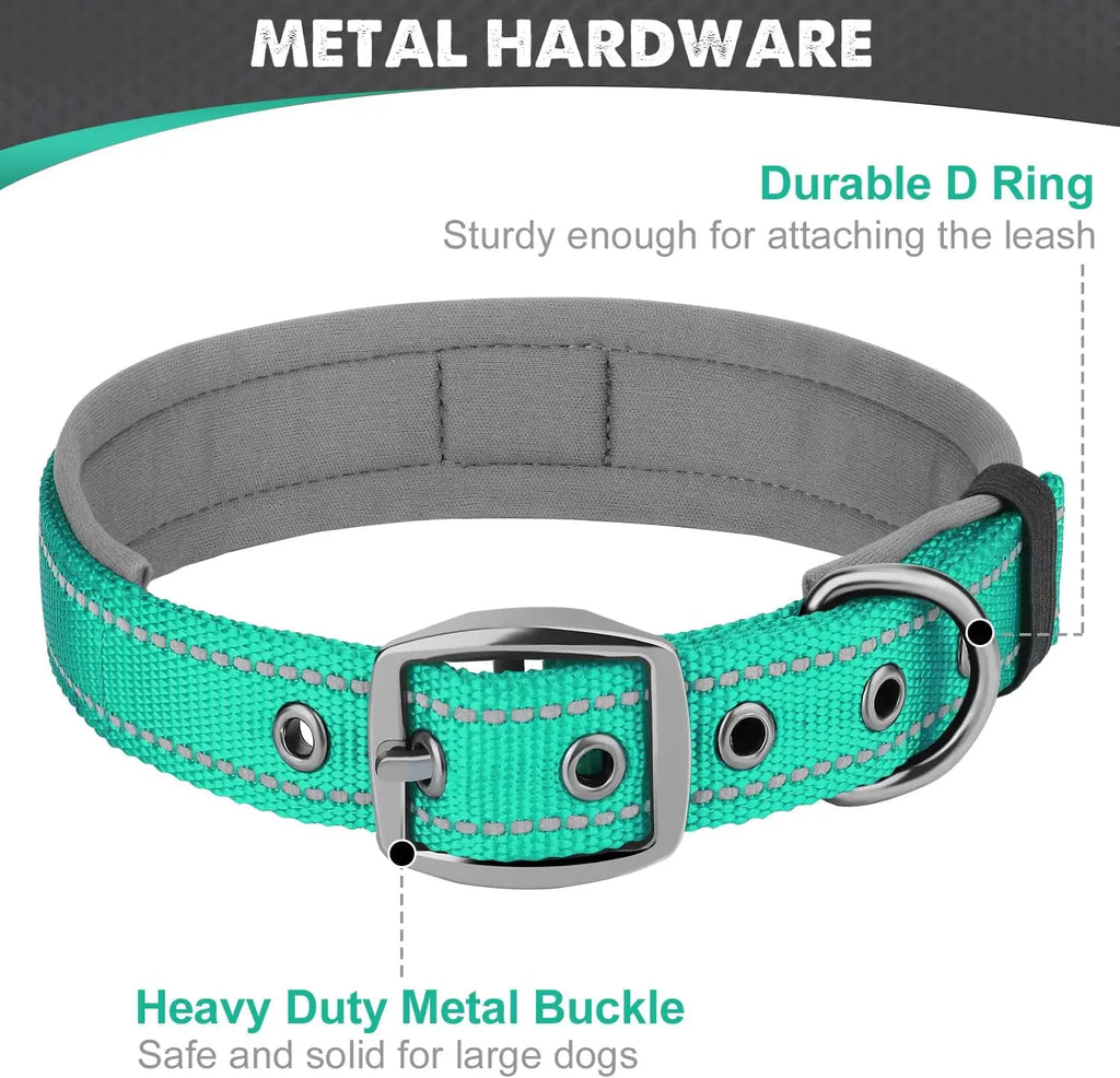 Padded Dog Collars for Small Medium Large Dogs Soft Reflective Wide Pet Collars Adjustable Heavy Duty Nylon Neoprene Dog Collar