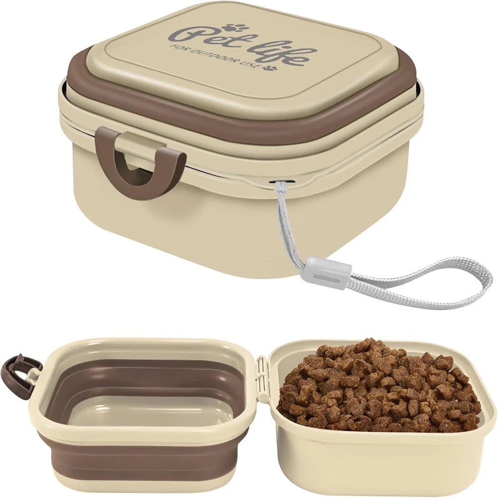 Gamelle de Voyage 2-en-1 Portable pour Chien & Chat – Écuelle Nomade Croquettes & Eau avec Couvercle Hermétique Anti-Fuite