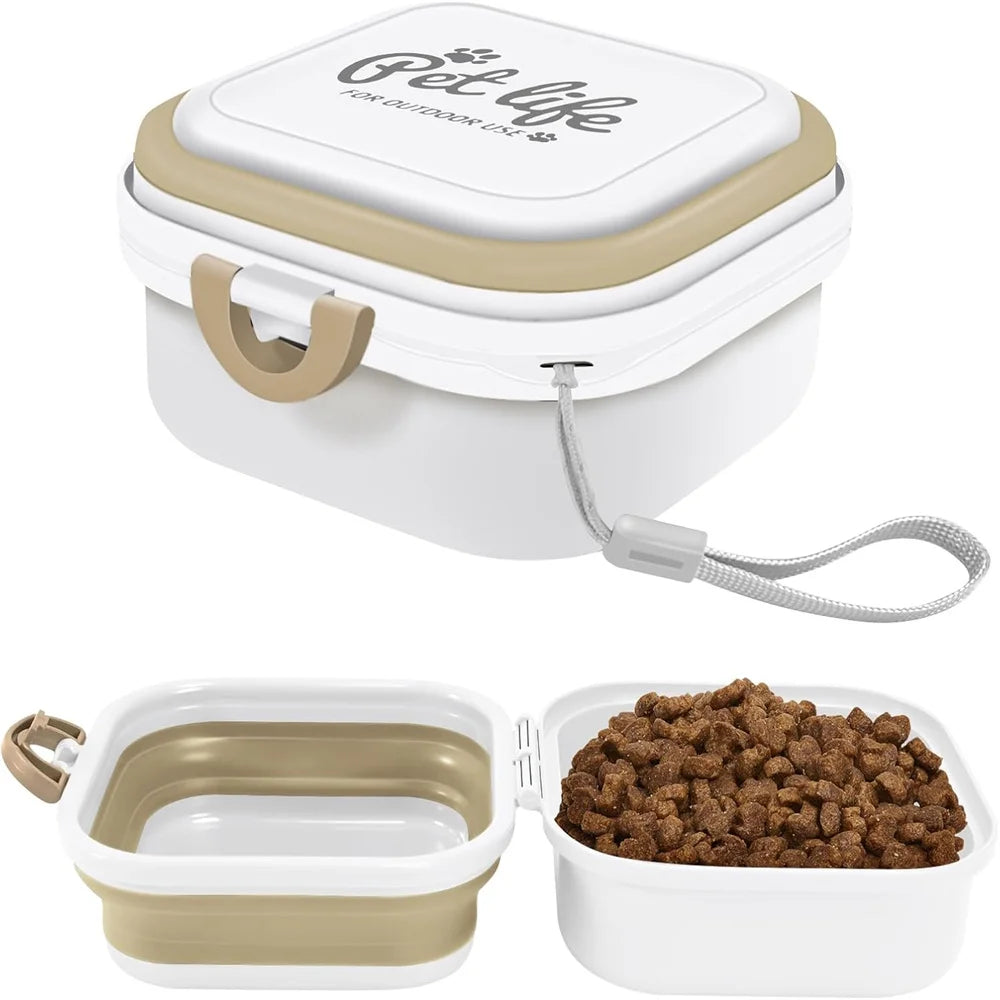 Gamelle de Voyage 2-en-1 Portable pour Chien & Chat – Écuelle Nomade Croquettes & Eau avec Couvercle Hermétique Anti-Fuite