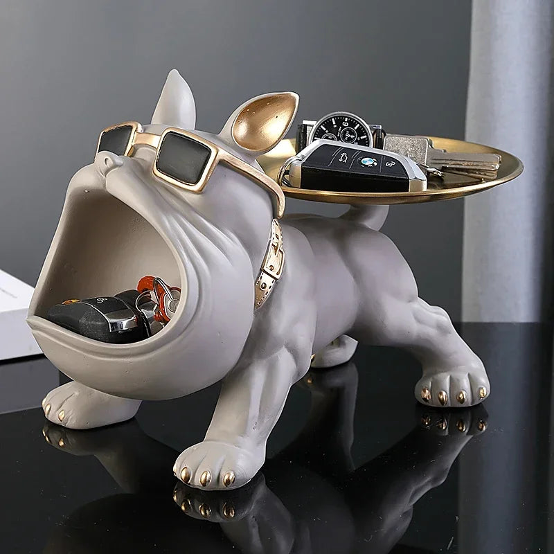 Statue Bouledogue Vide-Poche 30 cm – Figurine Décorative & Boîte de Rangement pour Clés et Bijoux
