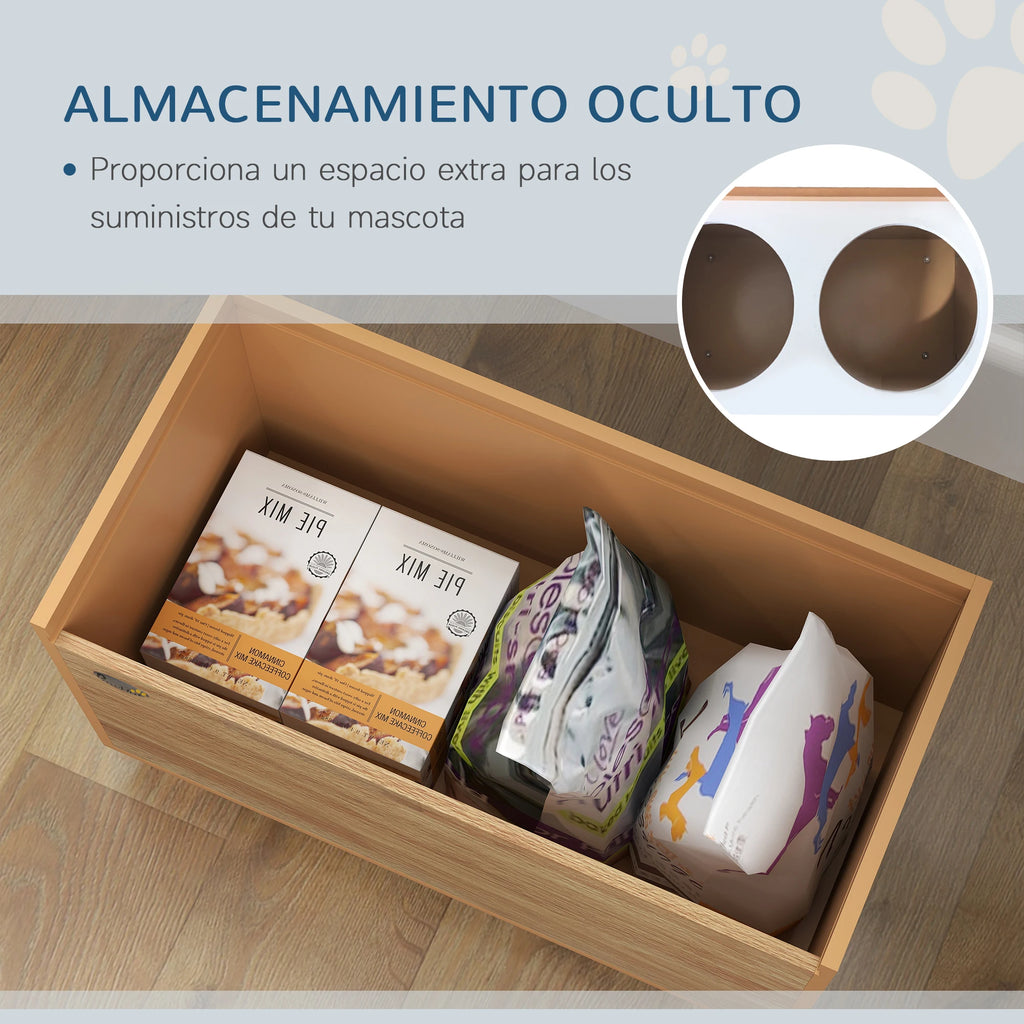 Pawhut Elevated Dog Feeder with Removable Slow Feeder Oak