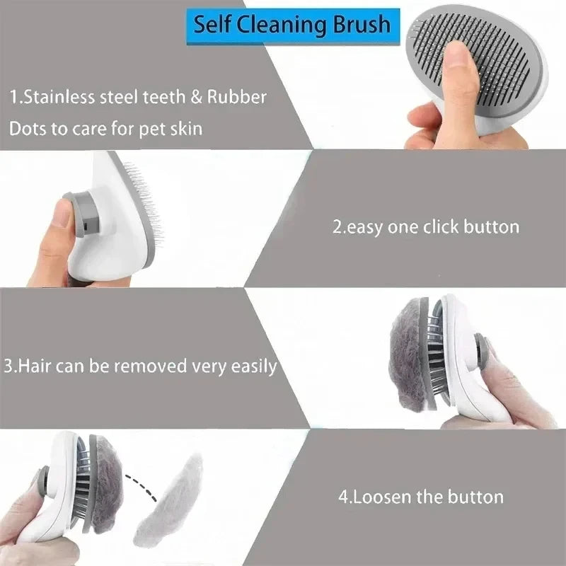 Brosse Autonettoyante pour Chien & Chat – Carde de Toilettage Démêlante, Élimination Poils Morts & Sous-Poil avec Bouton Poussoir