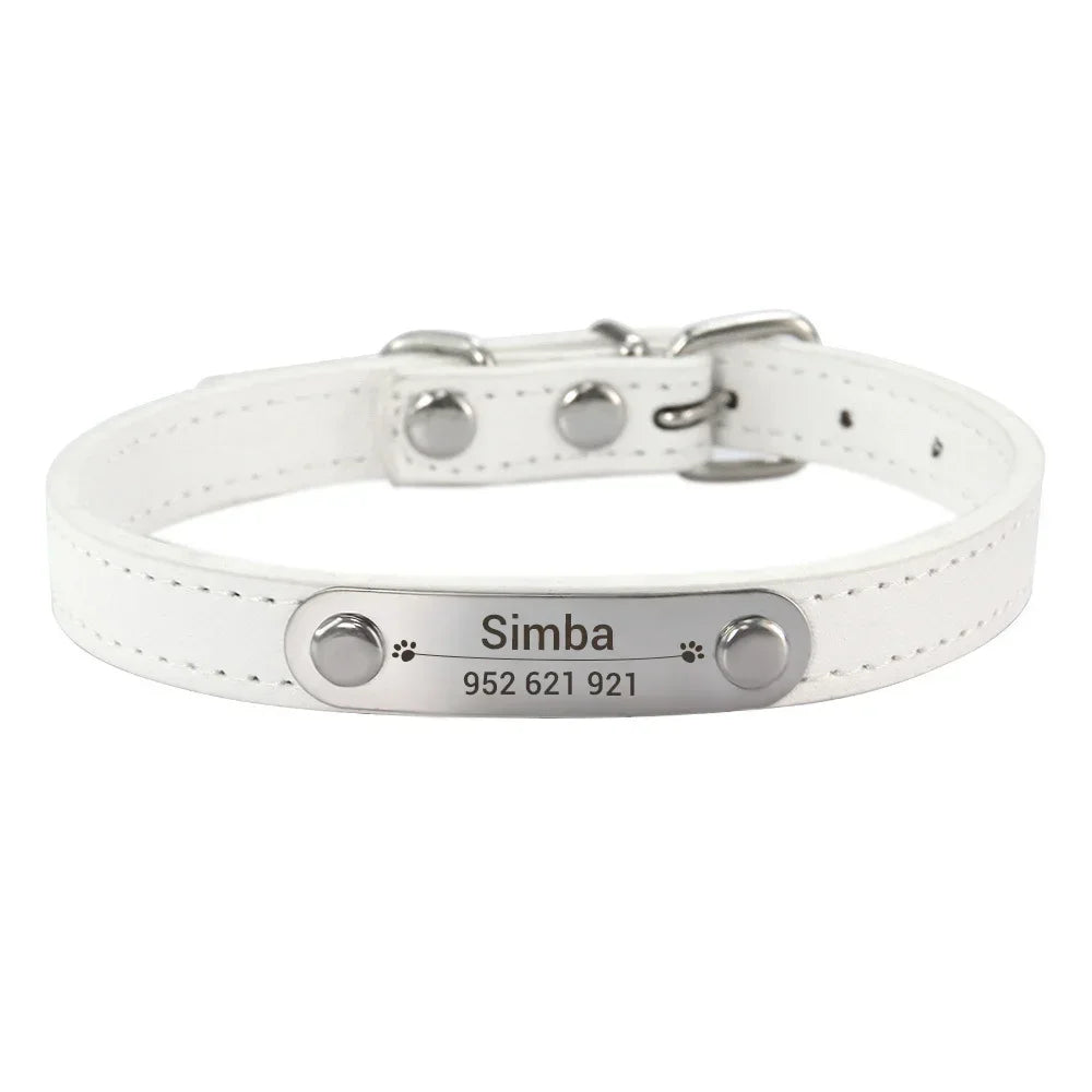 Collier Personnalisé en Cuir PU pour Chien & Chat – Collier Gravé avec Nom & Téléphone Réglable pour Petit, Moyen & Grand Chien