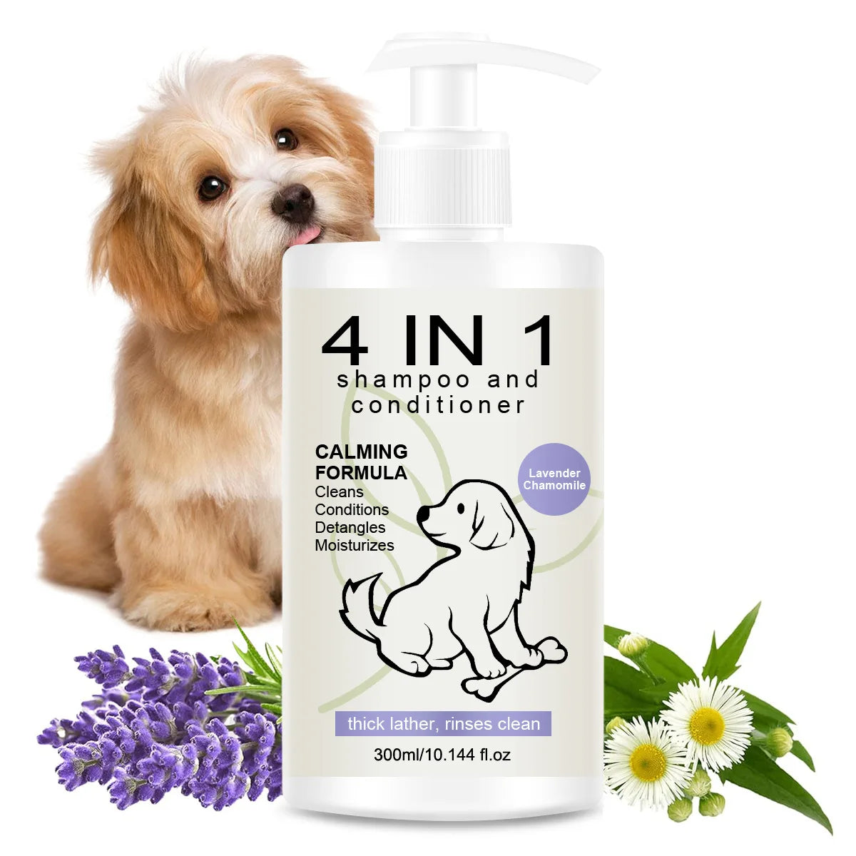 Shampoing & Après-Shampoing 4-en-1 pour Chien & Chat (100 ml) – Soin Lavant Démêlant, Anti-Chute de Poils & Parfum Frais Longue Durée