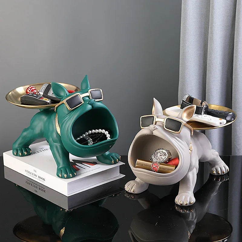 Statue Bouledogue Vide-Poche 30 cm – Figurine Décorative & Boîte de Rangement pour Clés et Bijoux