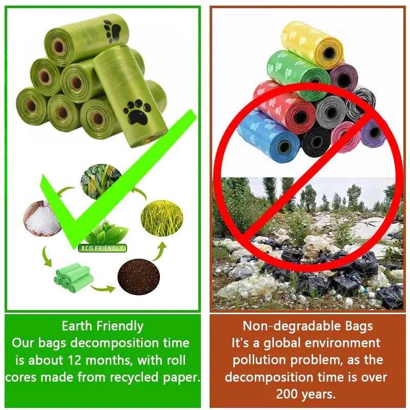 Dog Poop Bags Biodegradable Leak Proof Pet Waste Bags for Dog Walking Outdoor Cleaning Bag Pack Pet Supplies 15Bags/Roll
