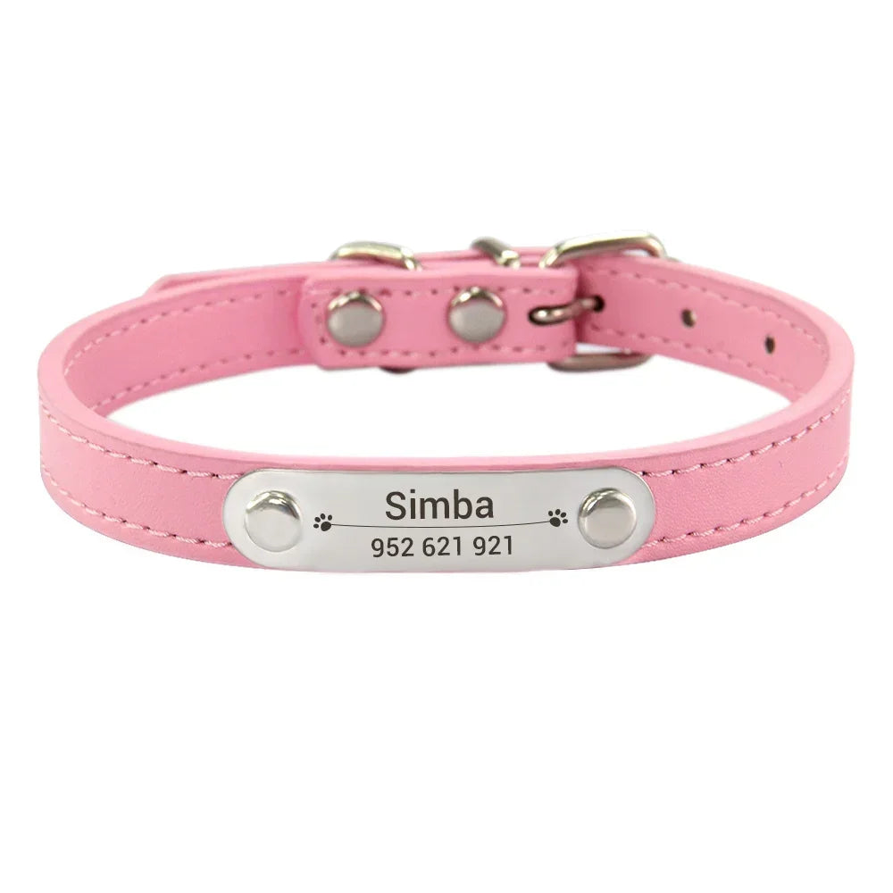 Collier Personnalisé en Cuir PU pour Chien & Chat – Collier Gravé avec Nom & Téléphone Réglable pour Petit, Moyen & Grand Chien