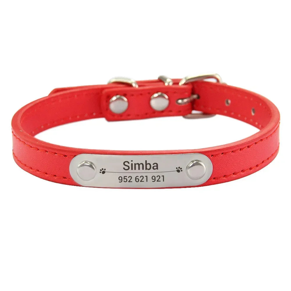 Collier Personnalisé en Cuir PU pour Chien & Chat – Collier Gravé avec Nom & Téléphone Réglable pour Petit, Moyen & Grand Chien